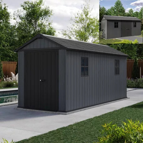 Keter Newton 7515 Anthracite Grey Resin Garden Shed (9.89m²) + Floor